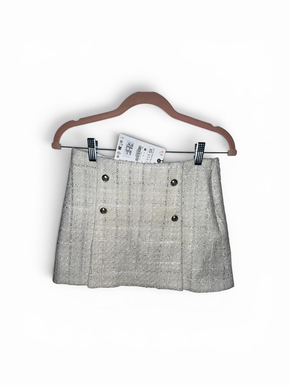 Zara Cream Tweed Mini Skirt with Decorative Buttons